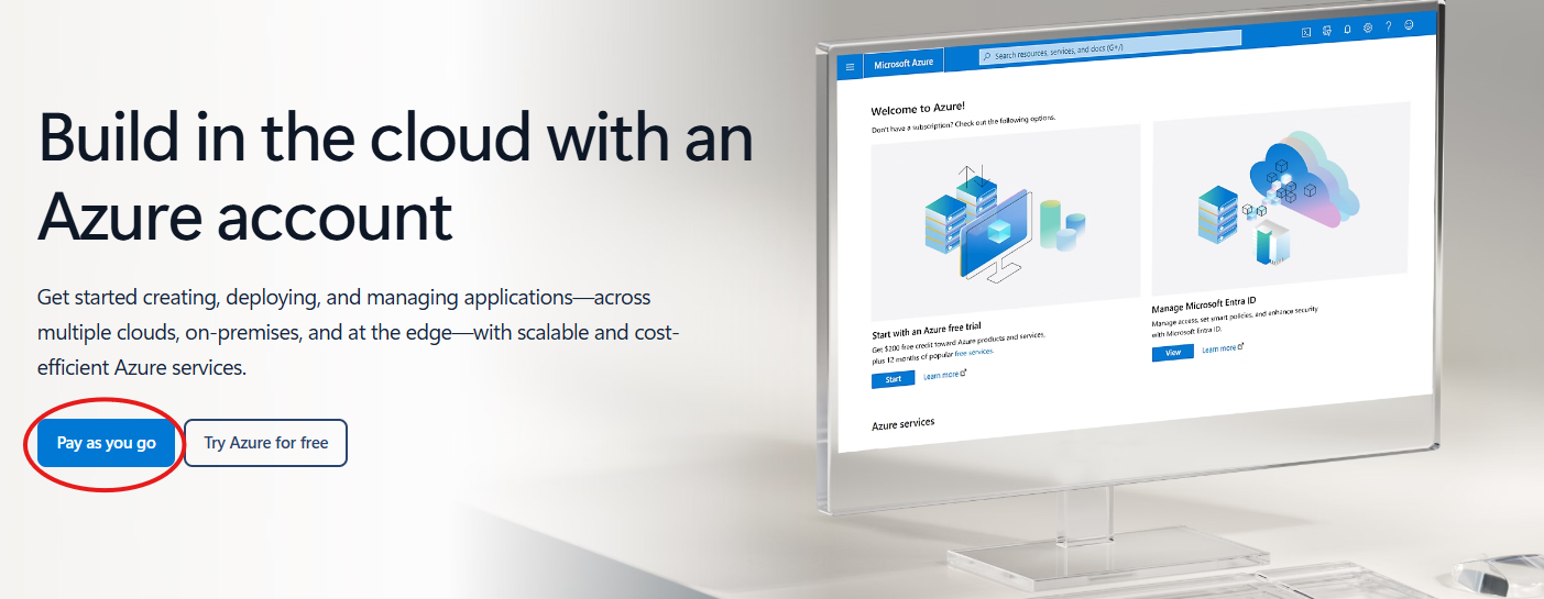 Azure signup page