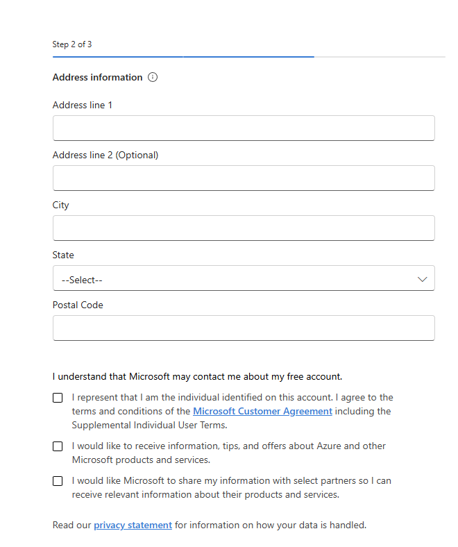 Address and agreements form