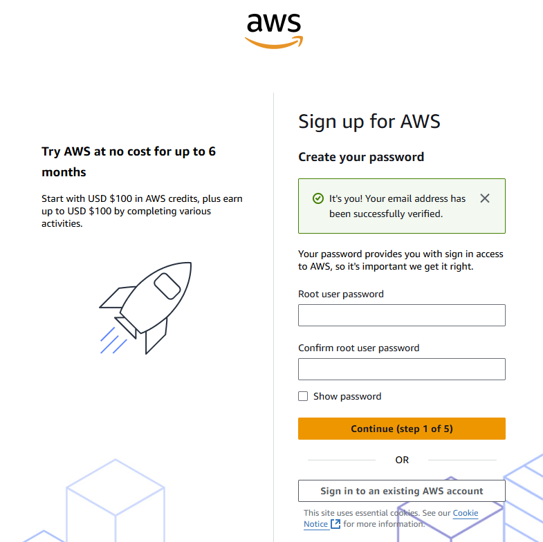 Create password screen