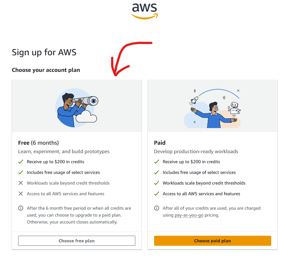 Choose free plan button